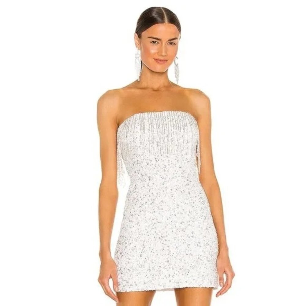 Retrofête White Sequin Strapless Mini Dress